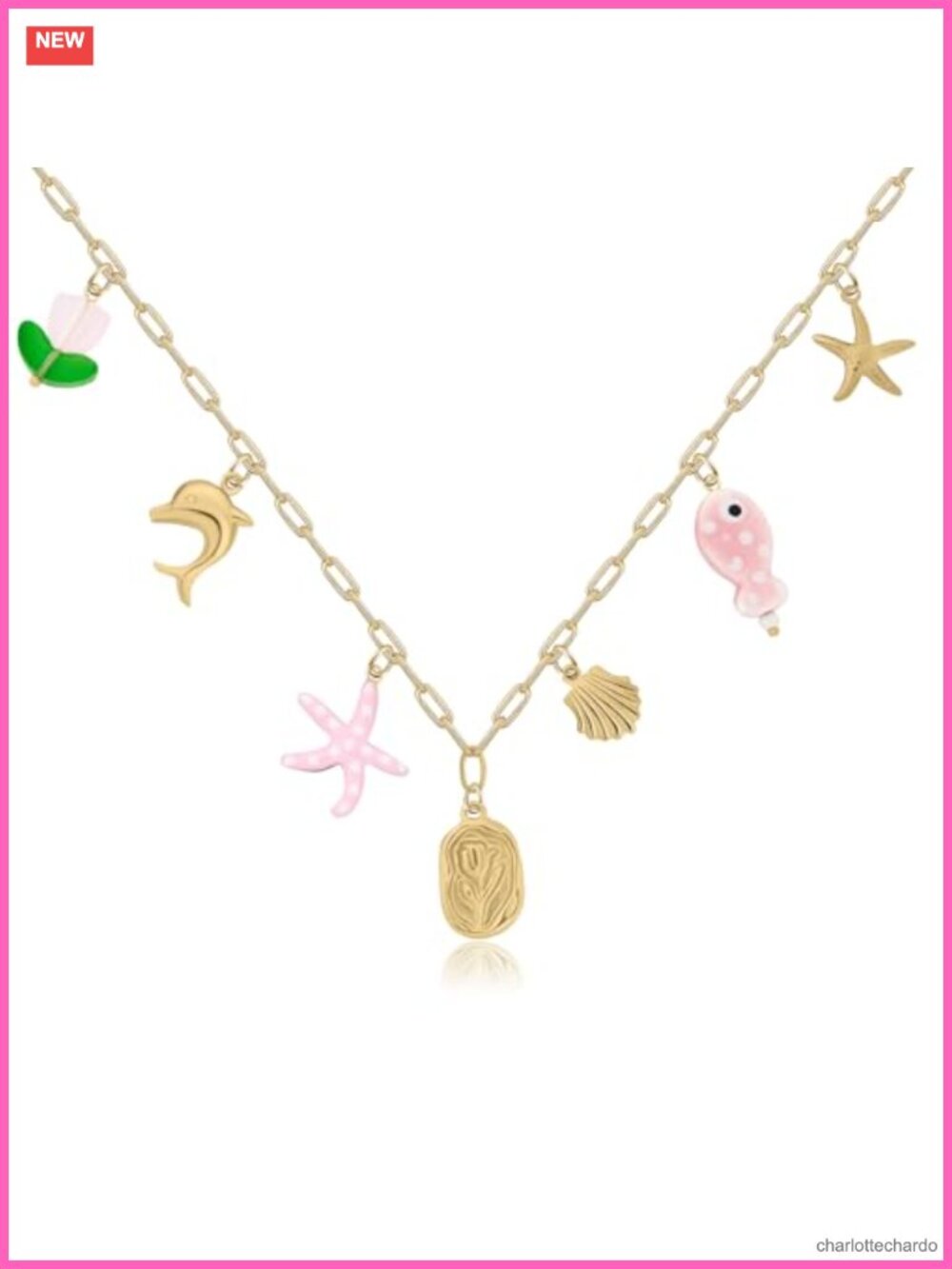 Stainless Steel Gold Plated Ocean Charm Necklace Boho Beach Choker